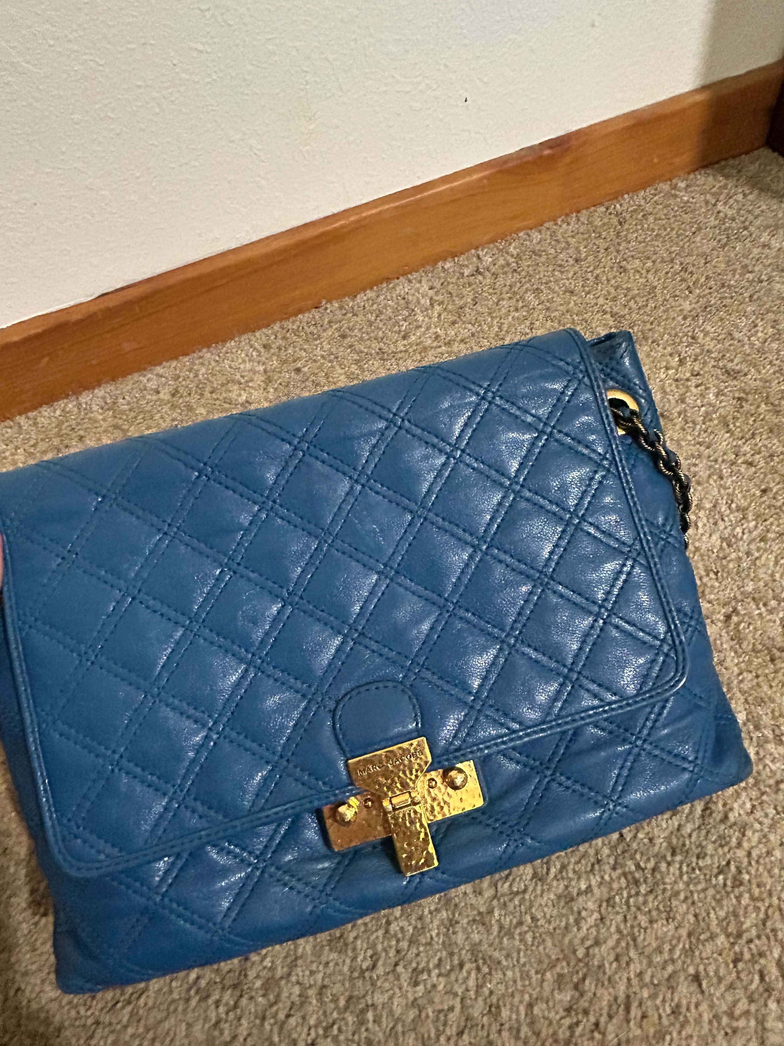 Marc Jacobs Teal Quilted Shoulder Bag With Gold Hardware
